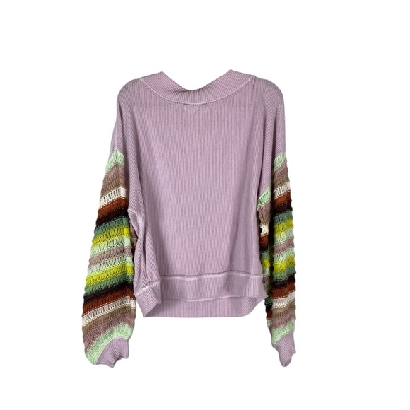 We The Free Lavender Knit Sweater with Multicolor Crochet Sleeves Size M - Picture 7 of 7